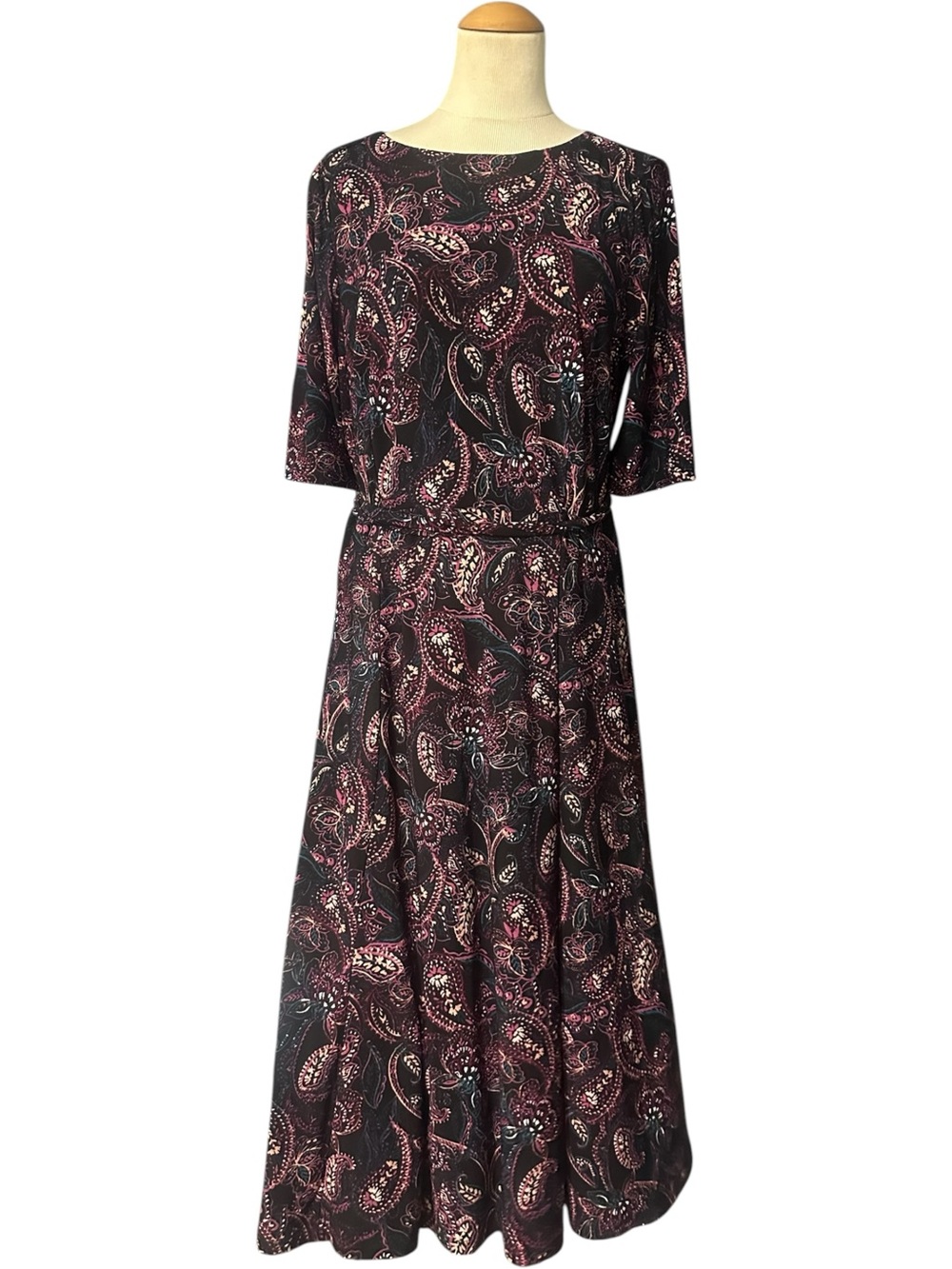 Anne Klein Paisley Midi Dress Burgundy Size 10